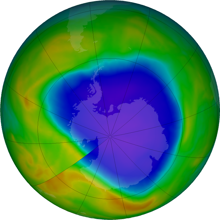 Antarctic ozone map for 04 November 2018